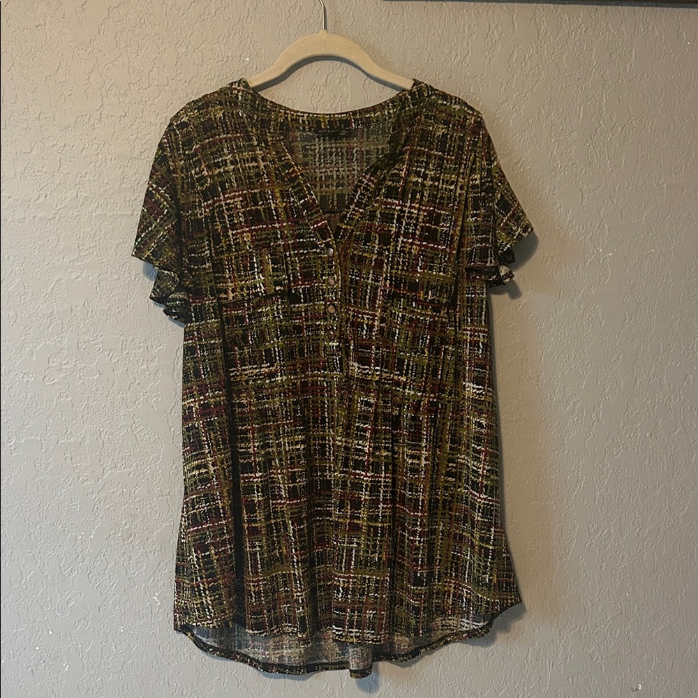 Ava & Grace Multicolor Checkered V-Neck Blouse